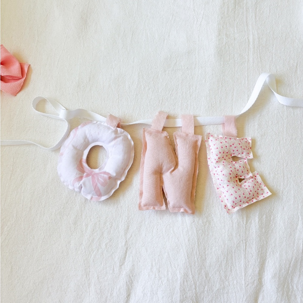 Pink Fabric 'ONE' Banner Handmade - Picture 5 of 5